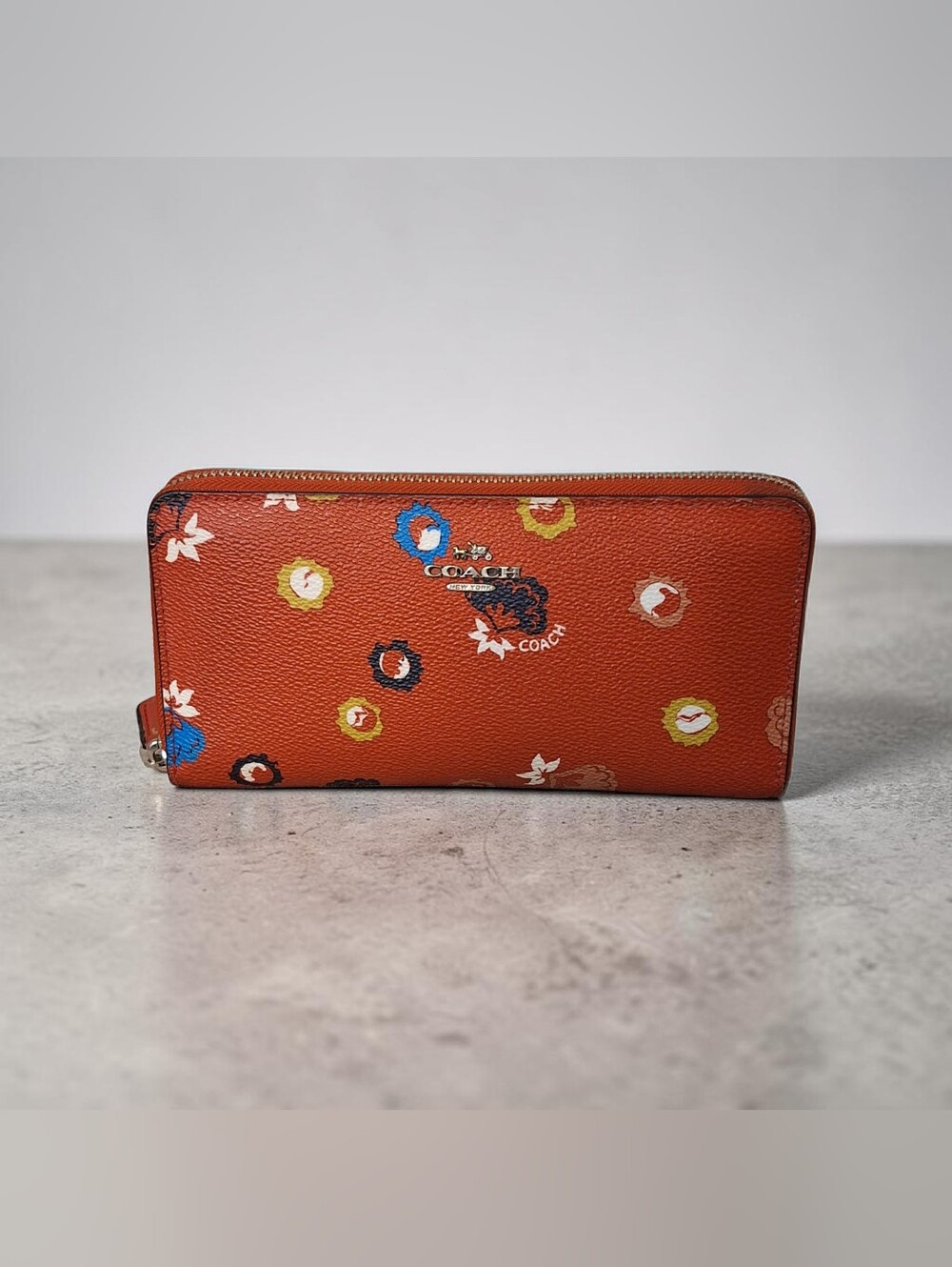 Coach Carmine Red Floral Zip Around Wallet